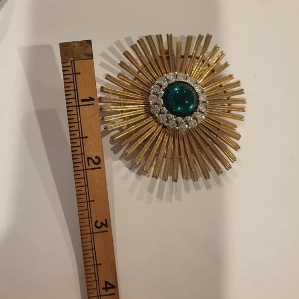 Mid-Century Undulating Atomic Starburst Style Gold Tone & Rhinestone Brooch - Picture 4 of 5